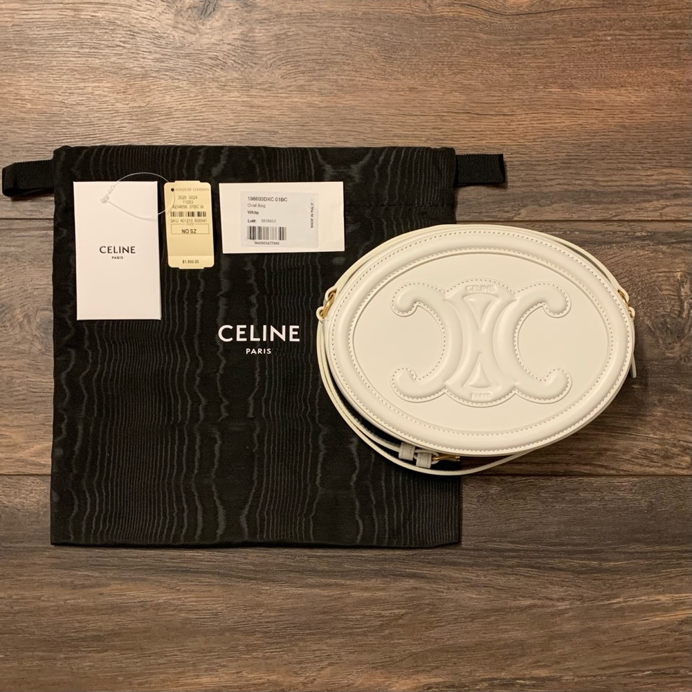 Celine Oval Bag Cuir Triomphe in White Smooth Calfskin